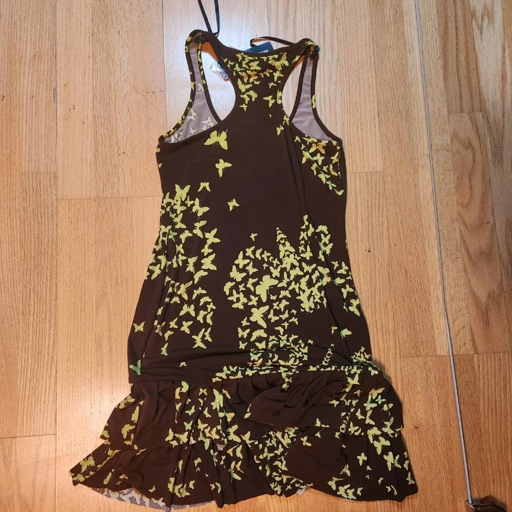 Rampage Dress Brown Yellow Cascade Butterflies Ruffled Hem Racerback M Boho Gems - Picture 8 of 8